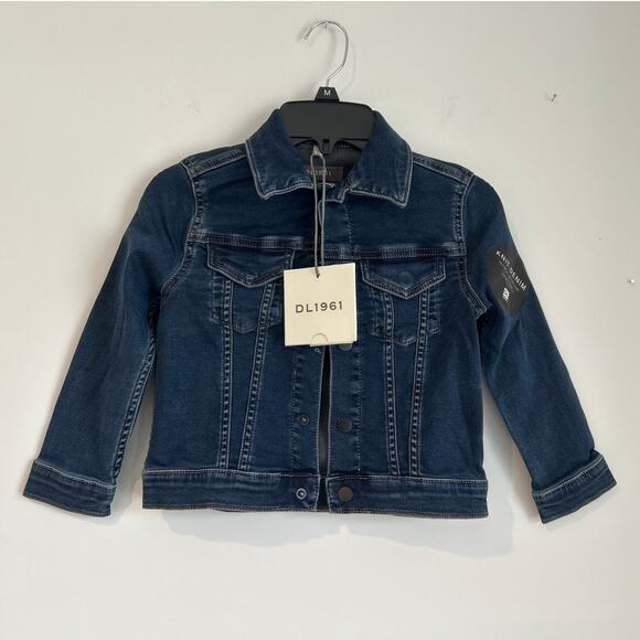 NWT DL1961 Girls Manning Dark Wash Knit Denim Jean Jacket – Girls Size 4/5 - Picture 1 of 7